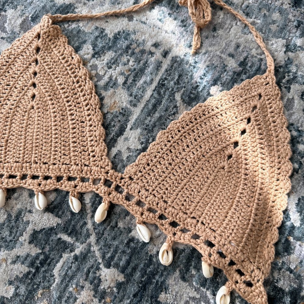 Vintage crochet knit halter triangle crop top - Picture 7 of 8